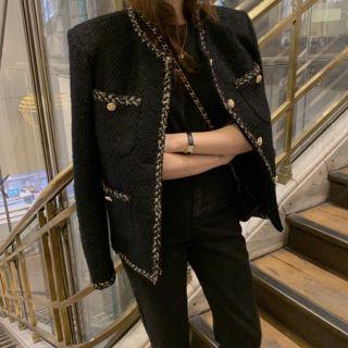 Contrast Trim Tweed Coat