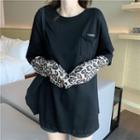 Mock Two Piece Leopard Printed T-shirt Black - One Size