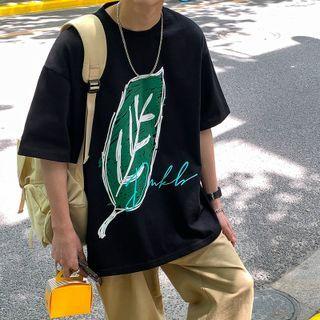 Leaf Print Oversized Tee