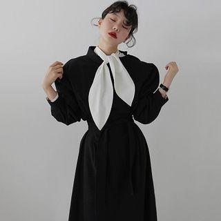Long-sleeve Ribbon Shirt / Long-sleeve A-line Midi Dress