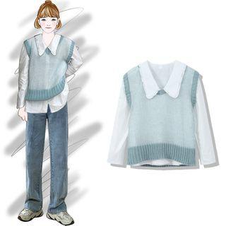 Plain Shirt / Mohair Knit Vest