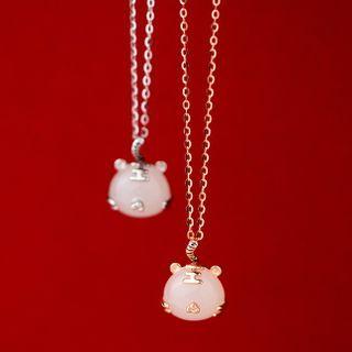 Tiger Faux Gemstone Pendant Sterling Silver Necklace