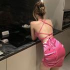 Strappy Back Sheath Dress Rose Pink - One Size