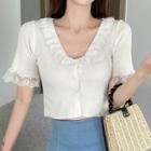 Short-sleeve Knit Lace Trim Top