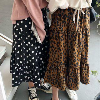 Dotted Corduroy Midi A-line Dress / Leopard Print Corduroy Midi A-line Dress