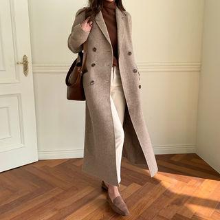 Handmade Woolen Herringbone Coat Beige - One Size