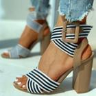 Striped Ankle Strap Chunky Heel Sandals