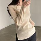 Long Sleeve Ribbed Slit Knit Top