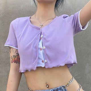 Short-sleeve Paneled Button T-shirt