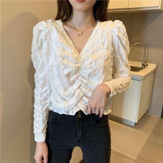 V-neck Ruffled Velvet Blouse