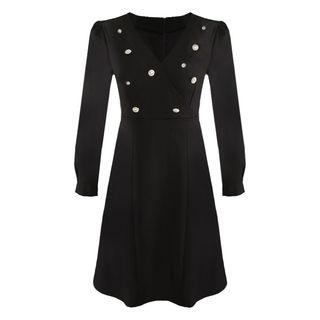 Long-sleeve Beaded A-line Dress