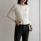 Set: Knit Camisole Top + Long-sleeve Cropped T-shirt
