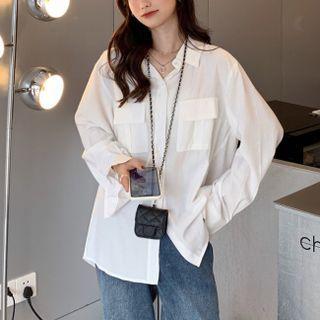 Plain Dual-pocket Long-sleeve Shirt