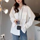 Plain Dual-pocket Long-sleeve Shirt