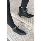 Pointy-toe Lace-up Kitten-heel Boots