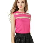 Mesh Panel Sleeveless Chiffon Top