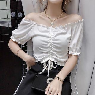 Elbow-sleeve Off-shoulder Ruffled Top