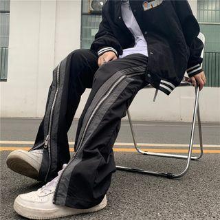 Two-tone Panel Zip Straight Leg Pants