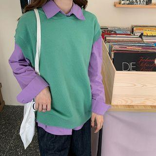 Plain Loose-fit Shirt / Crewneck Plain Vest