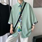 Elbow Sleeve Printed Oversized Shirt With Tie