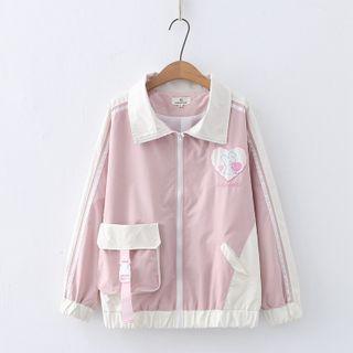 Rabbit Embroidered Color Block Zip Jacket