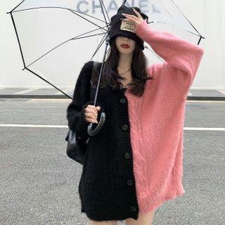 Two-tone Cardigan Black & Pink - One Size