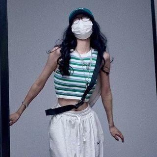 Striped Cropped Tank Top Stripe - Green & White - One Size