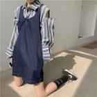 Striped Cut-out Shirt / Denim Jumper Dress