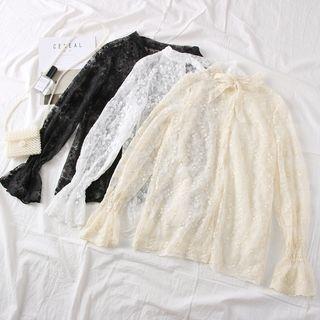 Ribbon-neckline Embroidered Lace Top