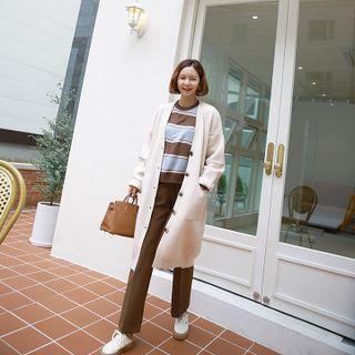 V-neck Drop-shoulder Longline Cardigan