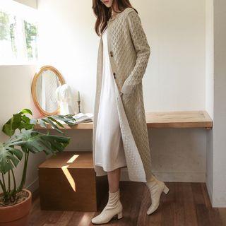Round-neck Cable-knit Long Cardigan