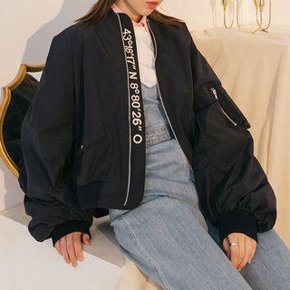 Number Print Zip Bomber Jacket