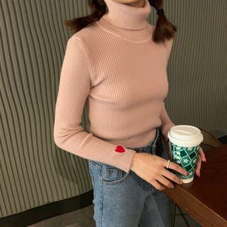 Heart Embroidered Turtleneck Knit Top