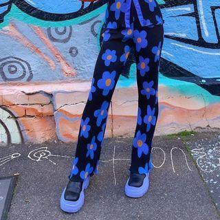High-waist Pattern-print Straight-fit Pants