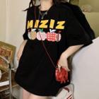 Short-sleeve Lettering Apple Print Loose Fit T-shirt