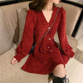 Long-sleeve Glitter Knit A-line Dress
