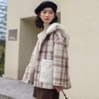 Fleece Panel Hooded Plaid Jacket