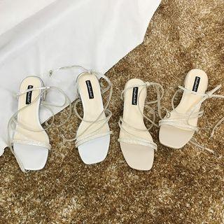 Rhinestone Strap Low-heel Sandals