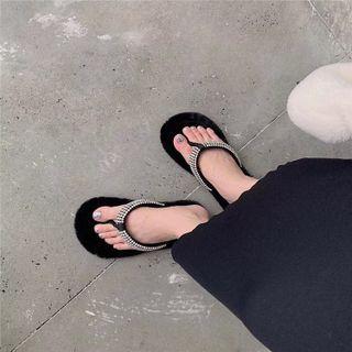 Rhinestone Fluffy Flip Flops