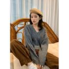 V-neck Crop Cable-knit Top