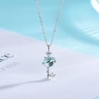 925 Sterling Silver Faux Crystal Key Pendant Necklace Ns244-2 - Light Blue Rhinestone - Silver - One Size