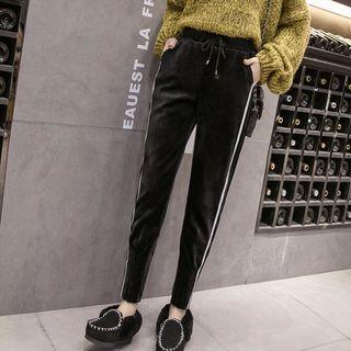 Drawstring Contrast Trim Velvet Pants