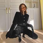 Dual-pocket Cropped Velvet Jacket