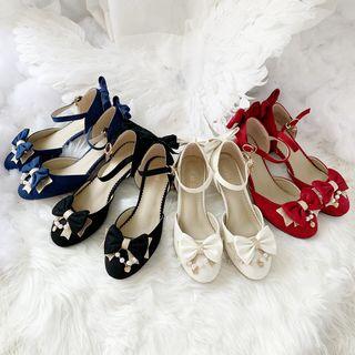 Ankle Strap Block Heel Bow Accent Sandals