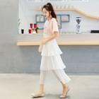 Set: Short-sleeve Flamingo Print T-shirt + Midi Skirt