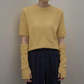 Colored Short-sleeve Knit Top With Arm Warmer