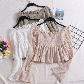 Long-sleeve Smocked Peplum Top