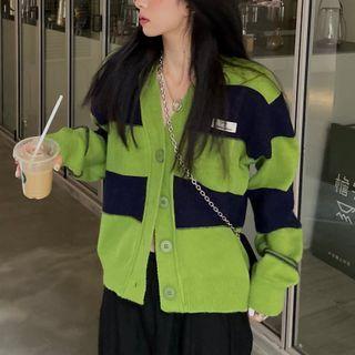 Two-tone Striped Cardigan Black & Green - One Size