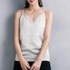 Strappy Lace Paneled Satin Top