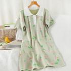 Short-sleeve Floral Print Polo Knit Dress Floral Print - Green - One Size